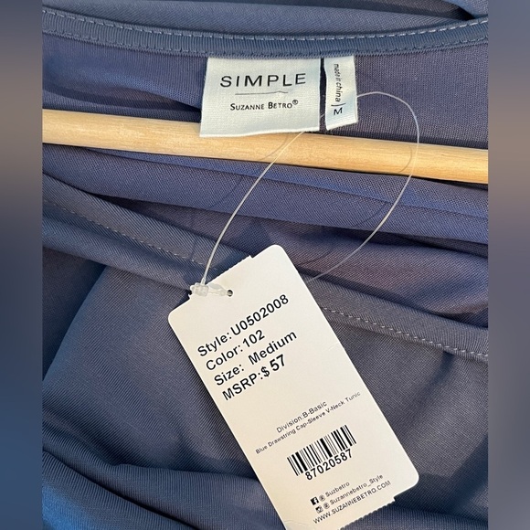 SIMPLE BY SUZANNE BETRO BLUE TUNIC TOP GATHERED DOLMAN SLEEVES BLOUSE size med - Picture 7 of 9